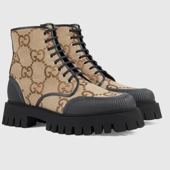 Gucci Other - Gucci Maxi GG Canvas Lace Up Boots Size 40.5 New with Box